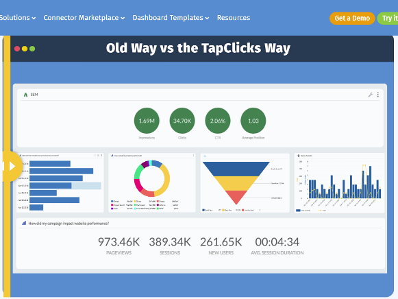 TapAnalytics data visualizationa and reporting tools screenshot